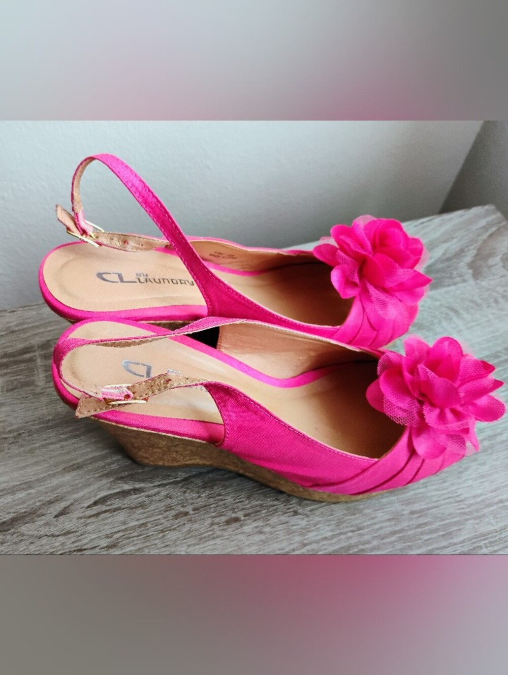 Laundry By Shelli Segal Hot Pink Floral Slingback Wedge Sandals